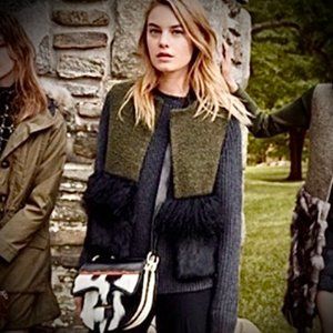 Like New Authentic Tory Burch Roseanne Boucle Wool/Fur Vest, L